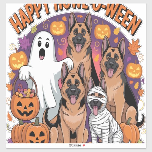 Happy German Shepherd Halloween Aufkleber (Blatt)