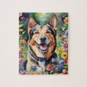 Happy German Shepherd Portrait Watercolor Animal Puzzle (Vertikal)