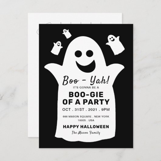 Happy Ghost, Black Halloween-Party Einladung (Vorne/Hinten)