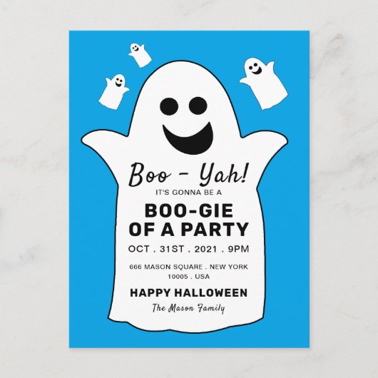 Happy Ghost, Blue Halloween-Party Einladung (Vorderseite)