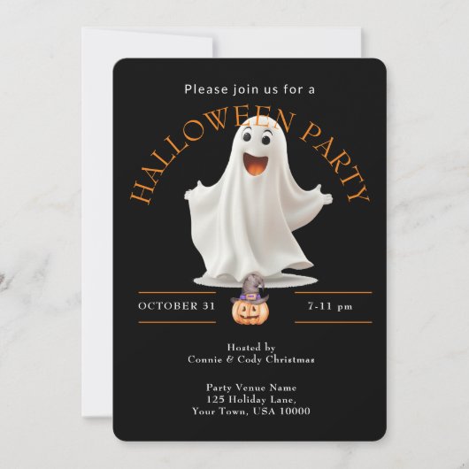 HAPPY GHOST Halloween-Party Einladung (Vorderseite)
