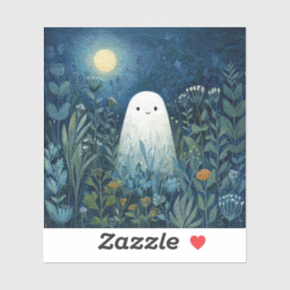 Happy Ghost in Moonlit Garden Aufkleber