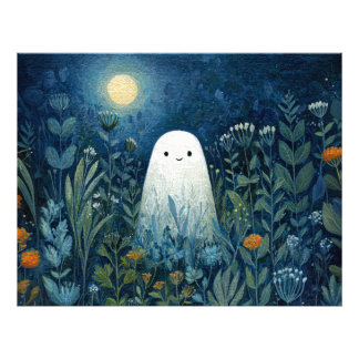 Happy Ghost in Moonlit Garden Fotodruck