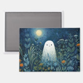 Happy Ghost in Moonlit Garden Magnet (Vorderseite/Rückseite)