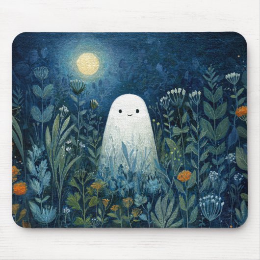 Happy Ghost in Moonlit Garden Mousepad (Vorne)