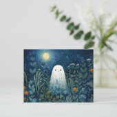 Happy Ghost in Moonlit Garden Postkarte (Stehend Vorderseite)