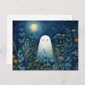 Happy Ghost in Moonlit Garden Postkarte (Vorne/Hinten)