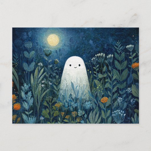 Happy Ghost in Moonlit Garden Postkarte (Vorderseite)