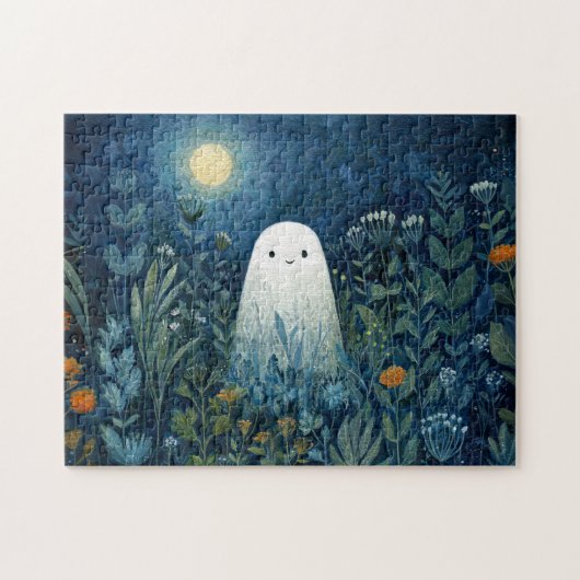 Happy Ghost in Moonlit Garden Puzzle (Horizontal)