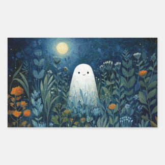 Happy Ghost in Moonlit Garden Rechteckiger Aufkleber