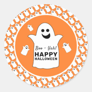 Happy Ghost, Orange Halloween-Party Runder Aufkleber