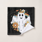 Happy Ghost Pattern Retro Hippie Vibe Badhandtuch Set (Waschlappen)