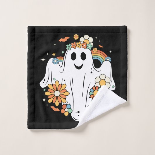 Happy Ghost Pattern Retro Hippie Vibe Badhandtuch Set (Waschlappen)