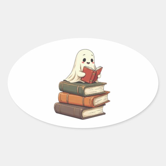 Happy Ghost Reader - Spooky Bookworm Ovaler Aufkleber (Vorderseite)