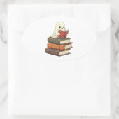 Happy Ghost Reader - Spooky Bookworm Ovaler Aufkleber (Tasche)