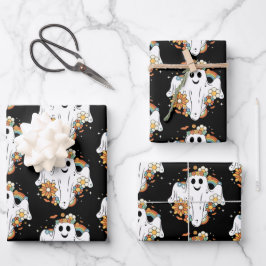 Happy Ghost Retro Hippie Muster Geschenkpapier Set