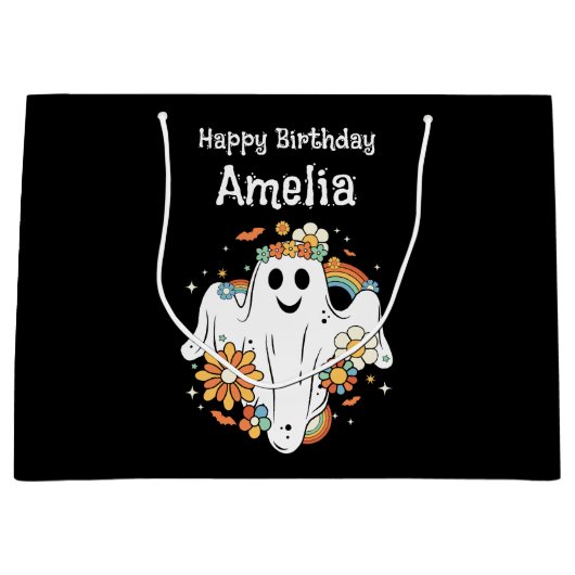 Happy Ghost Retro Hippie Vibe Geburtstag Große Geschenktüte (Vorderseite)