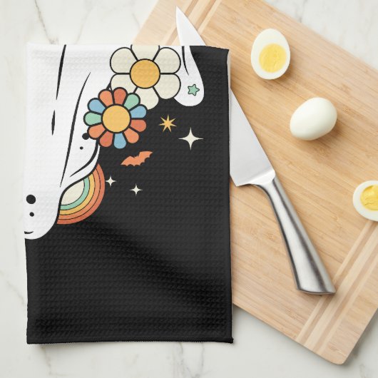 Happy Ghost Retro Hippie Vibe Geschirrtuch (Viertel Falte)