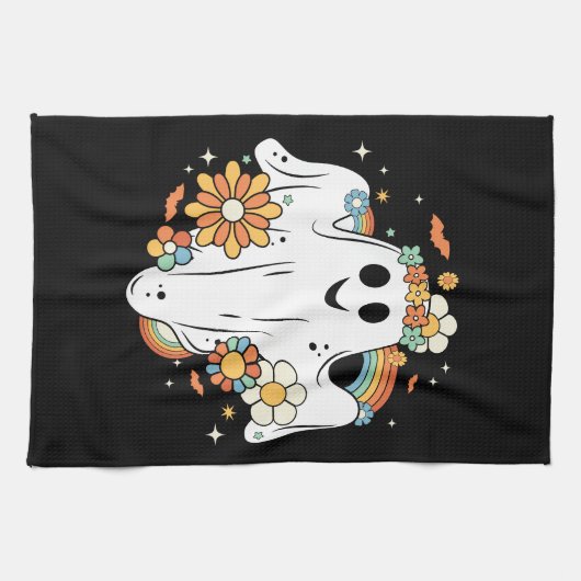 Happy Ghost Retro Hippie Vibe Geschirrtuch (Horizontal)