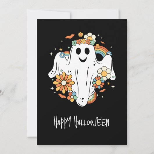 Happy Ghost Retro Hippie Vibe Halloween Dankeskarte (Vorderseite)
