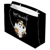 Happy Ghost Retro Hippie Vibe Halloween Große Geschenktüte (Rückseite Schrägansicht)