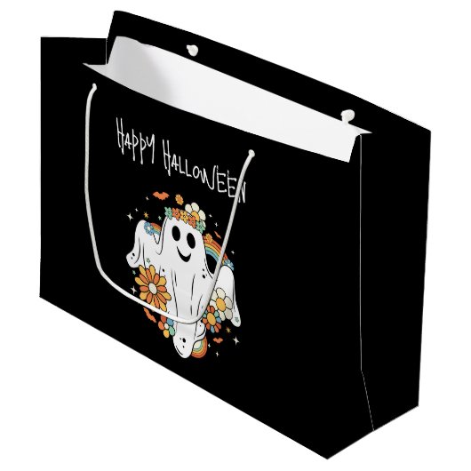 Happy Ghost Retro Hippie Vibe Halloween Große Geschenktüte (Vorderseite Schrägansicht)