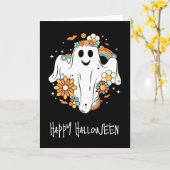 Happy Ghost Retro Hippie Vibe Halloween Karte (Gelbe Blume)