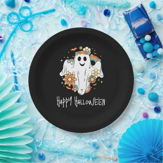 Happy Ghost Retro Hippie Vibe Halloween Pappteller (Party)