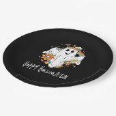 Happy Ghost Retro Hippie Vibe Halloween Pappteller (Schrägansicht)