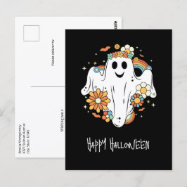 Happy Ghost Retro Hippie Vibe Halloween Postkarte