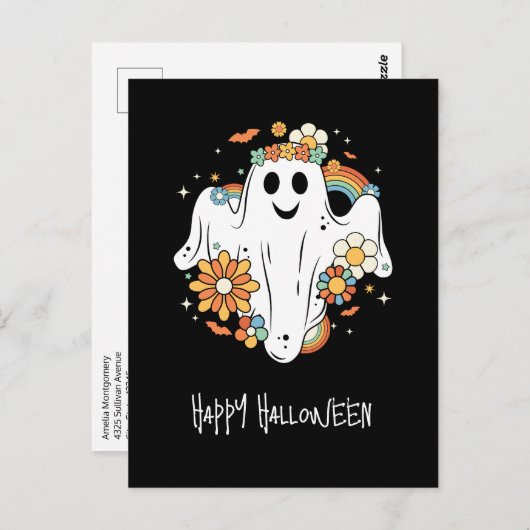 Happy Ghost Retro Hippie Vibe Halloween Postkarte (Vorne/Hinten)
