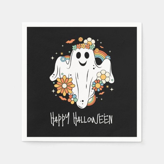 Happy Ghost Retro Hippie Vibe Halloween Serviette (Vorderseite)