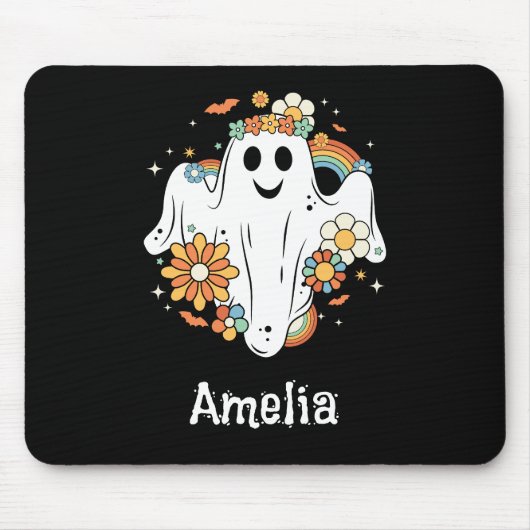 Happy Ghost Retro Hippie Vibe Mousepad (Vorne)