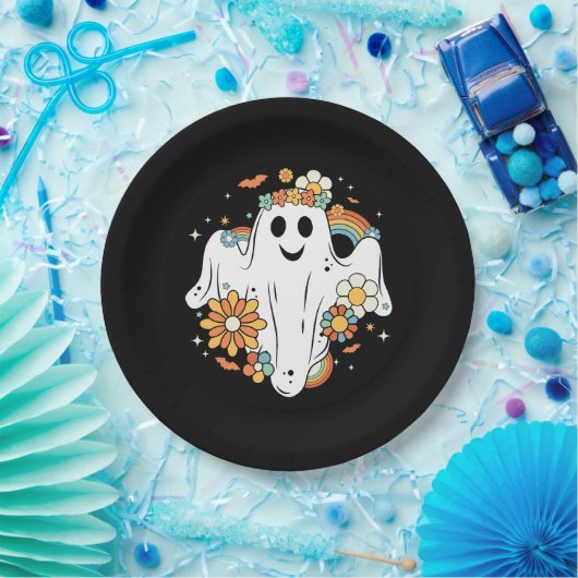 Happy Ghost Retro Hippie Vibe Pappteller (Party)