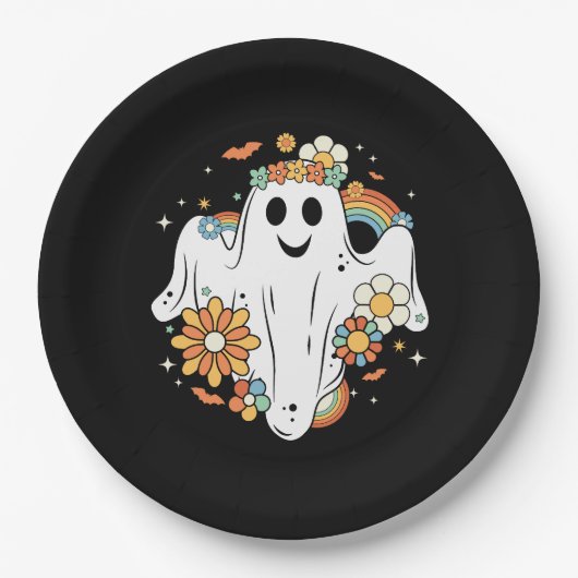 Happy Ghost Retro Hippie Vibe Pappteller (Vorderseite)
