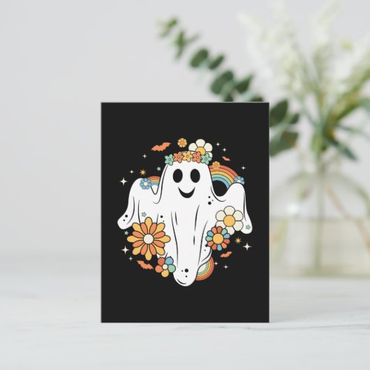 Happy Ghost Retro Hippie Vibe Postkarte (Stehend Vorderseite)