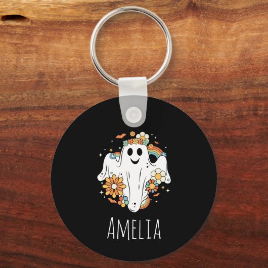 Happy Ghost Retro Hippie Vibe Schlüsselanhänger (Vorderseite)
