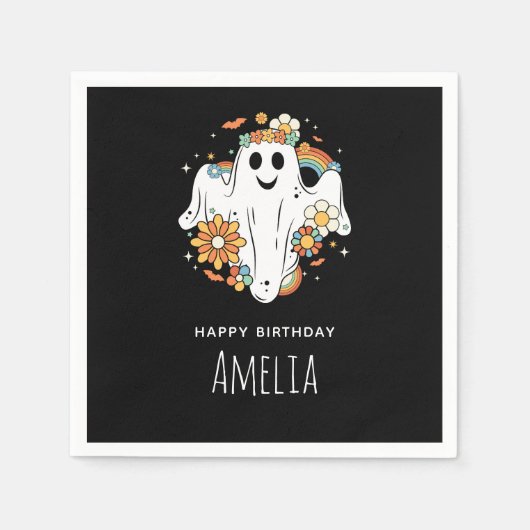 Happy Ghost Retro Hippie Vibe Serviette (Vorderseite)