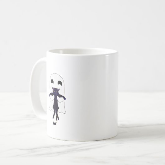 Happy Ghost & Scraggly Black Cat Tasse 11 oz (Vorderseite Links)