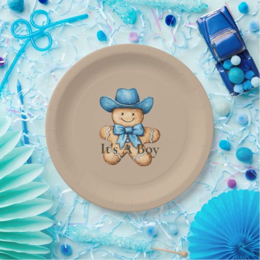 Happy Gingerbread Cowboy Baby Shower Pappteller (Party)