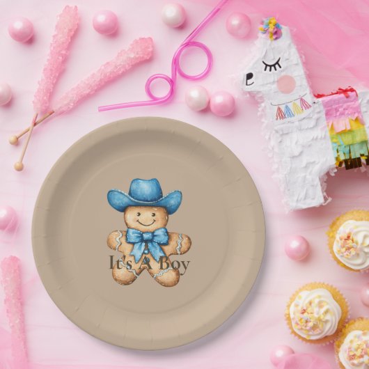 Happy Gingerbread Cowboy Baby Shower Pappteller (Party)
