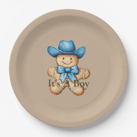 Happy Gingerbread Cowboy Baby Shower Pappteller (Vorderseite)