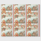 Happy Gingerbread Man Gingerbread House Geschenkpapier (Flach)