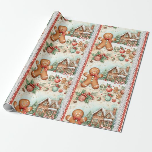 Happy Gingerbread Man Gingerbread House Geschenkpapier (Ungerollt)