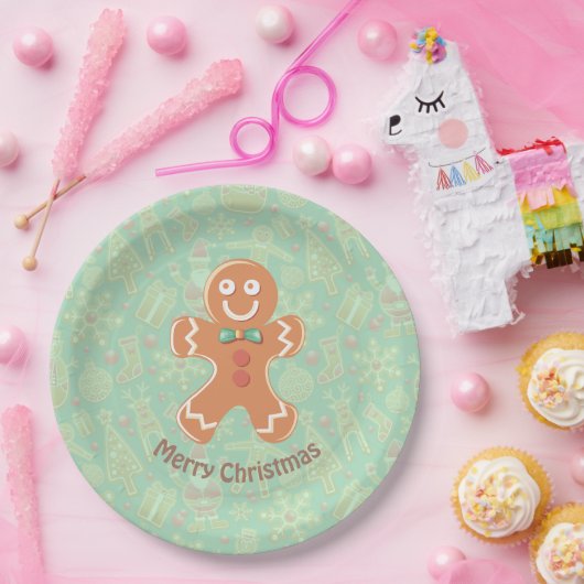 Happy Gingerbread Mann Frohe Weihnachten Pappteller (Party)