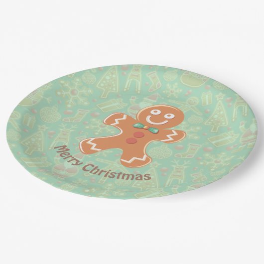 Happy Gingerbread Mann Frohe Weihnachten Pappteller (Schrägansicht)