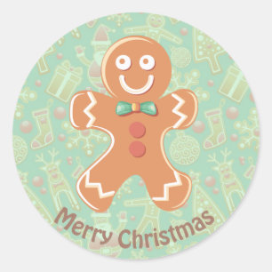 Happy Gingerbread Mann Frohe Weihnachten Runder Aufkleber