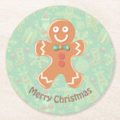 Happy Gingerbread Mann Frohe Weihnachten Runder Pappuntersetzer (Vorderseite)