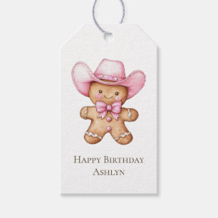 Happy Gingerbread Pink Cowgirl Birthday Geschenkanhänger