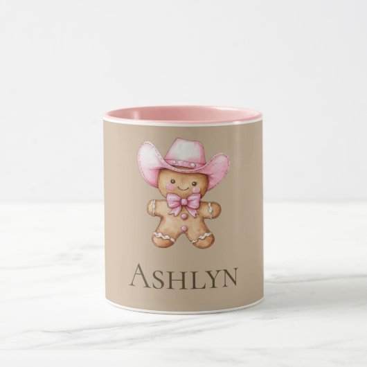 Happy Gingerbread Pink Cowgirl Name Tasse (Zentrum)